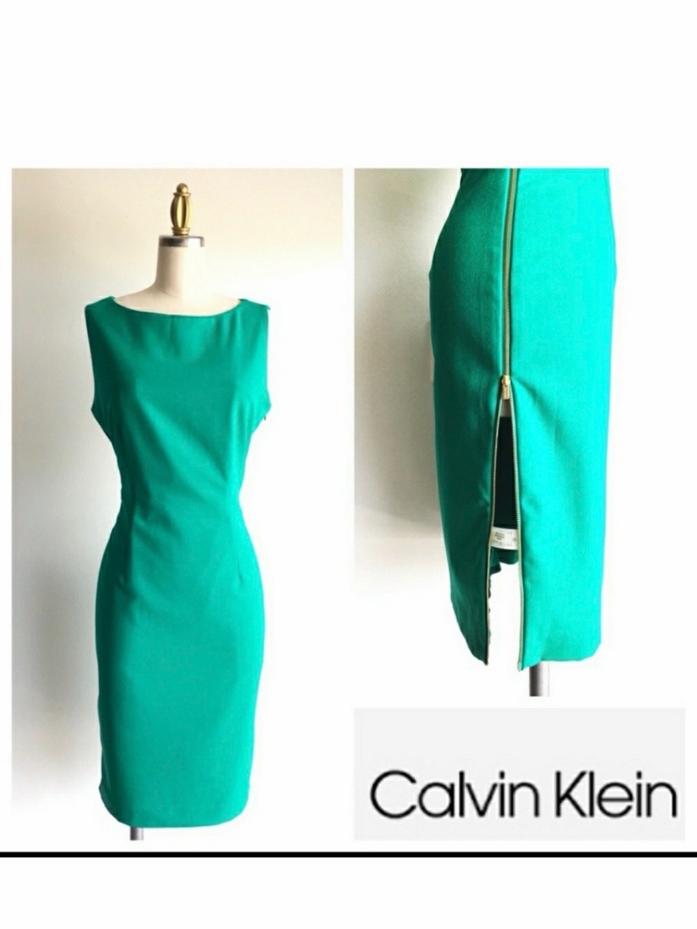 Calvin Klein Emerald Green Sheath Midi Dress size 8